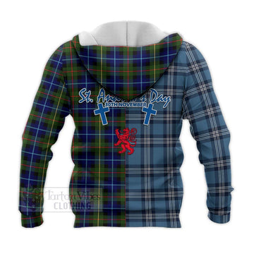Smith Tartan Knitted Hoodie Happy St. Andrew's Day Half Tartan Style - Tartan Vibes Clothing