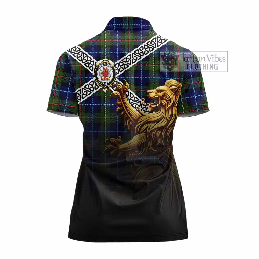 Smith Crest Tartan Women's Polo Shirt with Golden Lion Emblem Celtic Style - Tartan Vibes Clothing