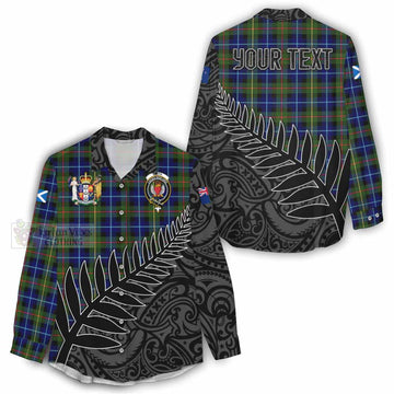 Tartan Vibes Clothing Smith Crest Tartan Women's Casual Shirt with New Zealand Silver Fern Half Style