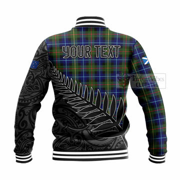 Tartan Vibes Clothing Smith Crest Tartan Baseball Jacket with New Zealand Silver Fern Half Style