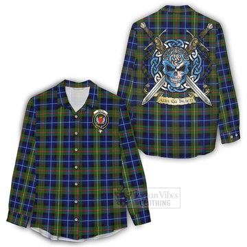 Smith Tartan Women's Casual Shirt with Family Crest Celtic Skull Style - Tartan Vibes Clothing