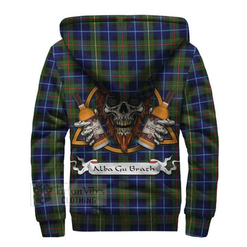 Smith Tartan Sherpa Hoodie with Family Crest and Bearded Skull Holding Bottles of Whiskey - Tartan Vibes Clothing