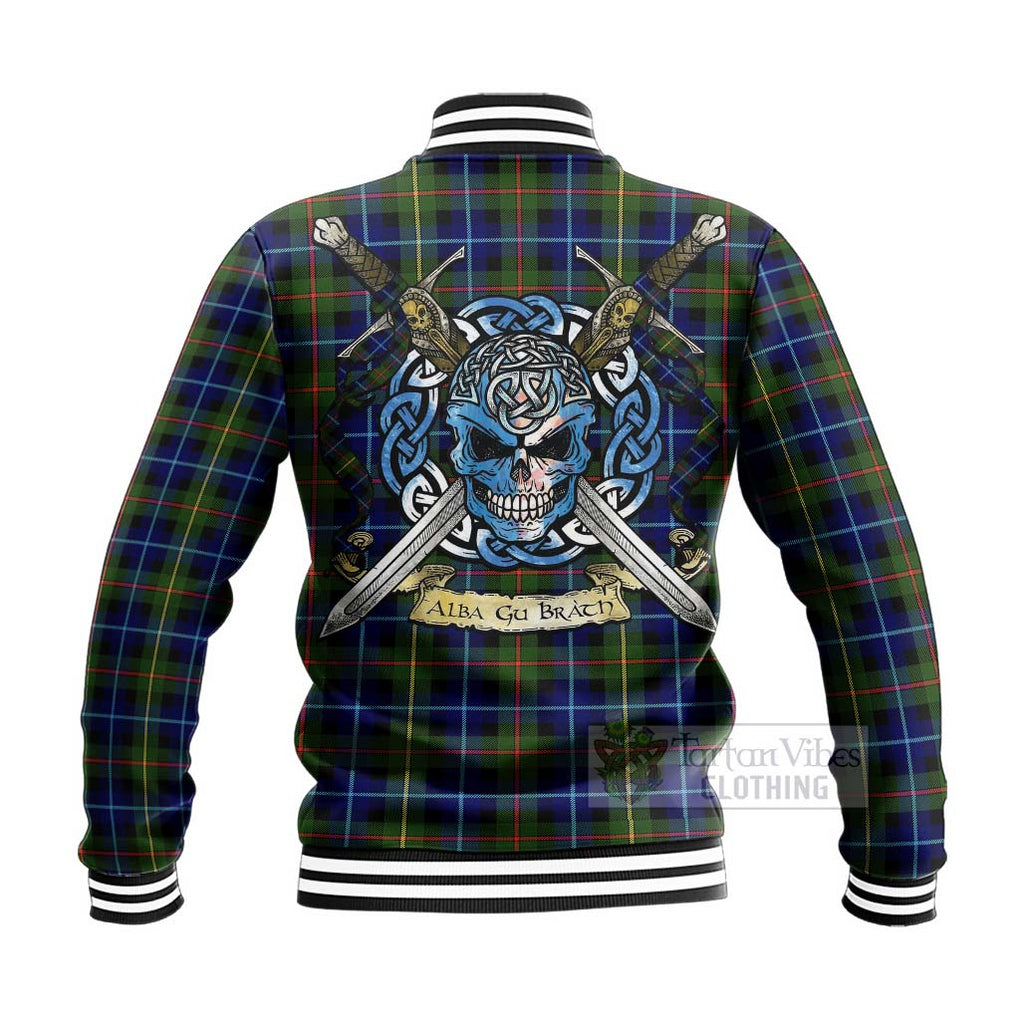 Smith Tartan Baseball Jacket with Family Crest Celtic Skull Style - Tartan Vibes Clothing