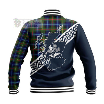 Smith Tartan Baseball Jacket Featuring Thistle and Scotland Map - Tartan Vibes Clothing