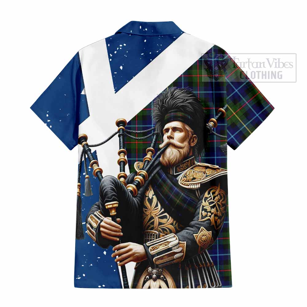 Smith Tartan Hawaiian Shirt with Family Crest Scottish Bagpiper Vibes - Tartan Vibes Clothing