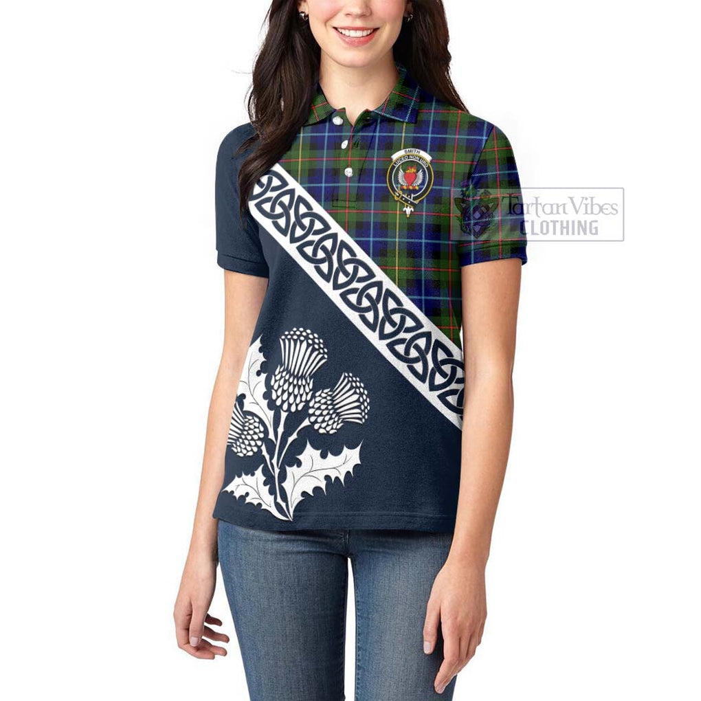 Smith Tartan Women's Polo Shirt Featuring Thistle and Scotland Map - Tartanvibesclothing Store