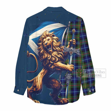 Smith Tartan Family Crest Women's Casual Shirt with Scottish Majestic Lion - Tartan Vibes Clothing