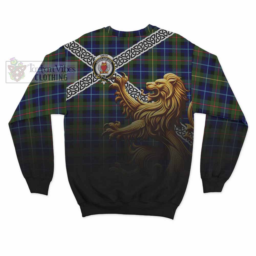 Smith Crest Tartan Sweatshirt with Golden Lion Emblem Celtic Style - Tartan Vibes Clothing