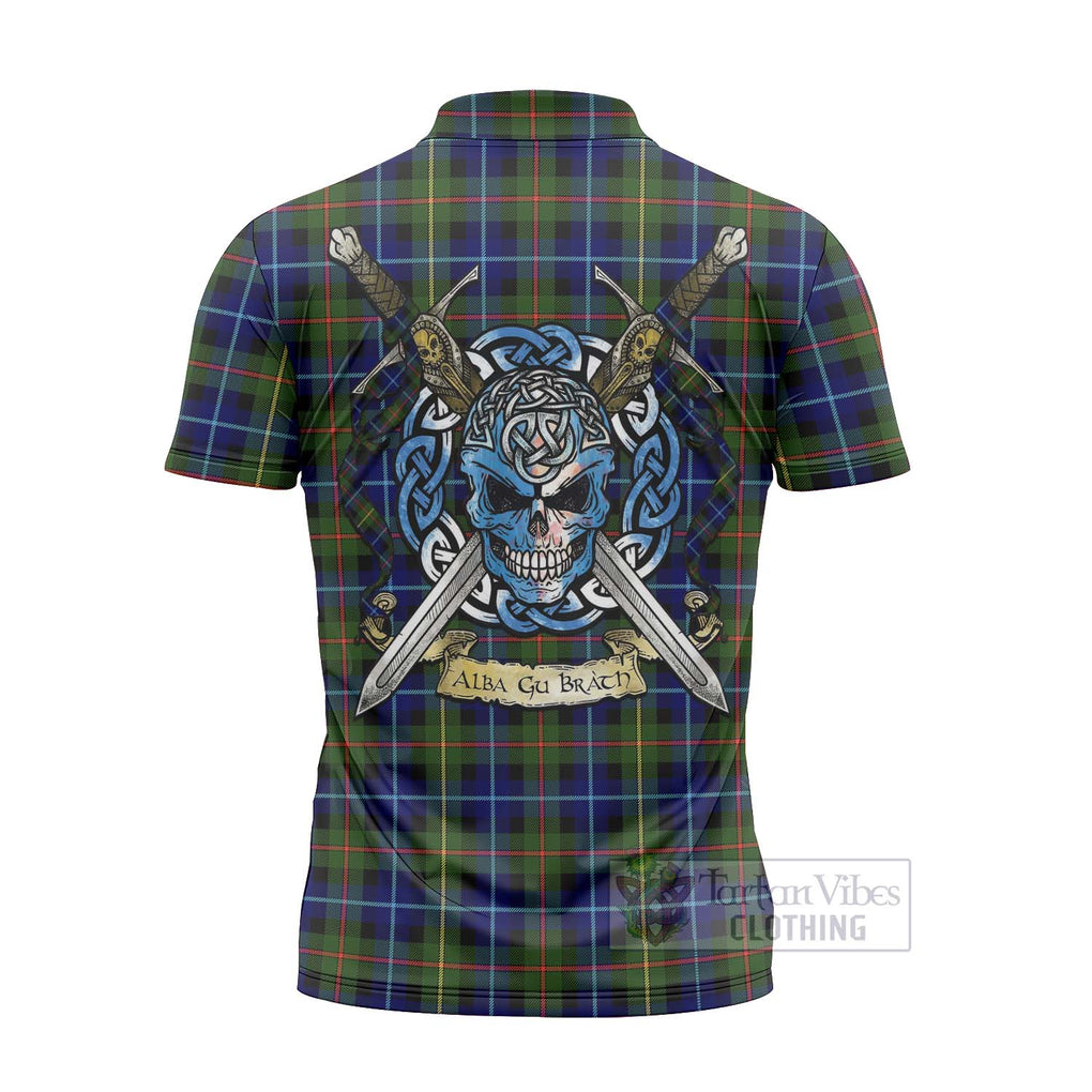Smith Tartan Zipper Polo Shirt with Family Crest Celtic Skull Style - Tartan Vibes Clothing