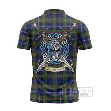 Smith Tartan Zipper Polo Shirt with Family Crest Celtic Skull Style - Tartan Vibes Clothing