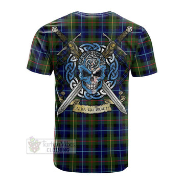 Smith Tartan Cotton T-shirt with Family Crest Celtic Skull Style