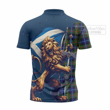 Smith Tartan Family Crest Zipper Polo Shirt with Scottish Majestic Lion - Tartan Vibes Clothing