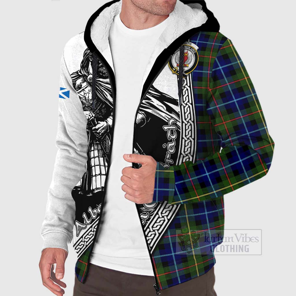 Smith Tartan Clan Crest Sherpa Hoodie with Highlander Warrior Celtic Style Unisex - Tartan Vibes Clothing