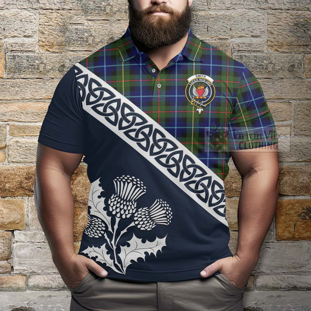 Smith Tartan Polo Shirt Featuring Thistle and Scotland Map - Tartanvibesclothing Store