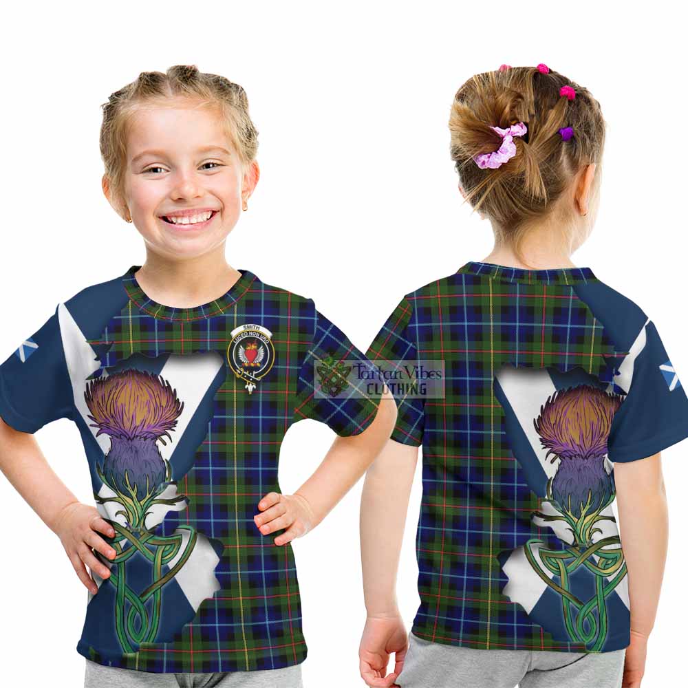 Tartan Vibes Clothing Smith Tartan Family Crest Kid T-Shirt Scottish Thistle Celtic Inspired