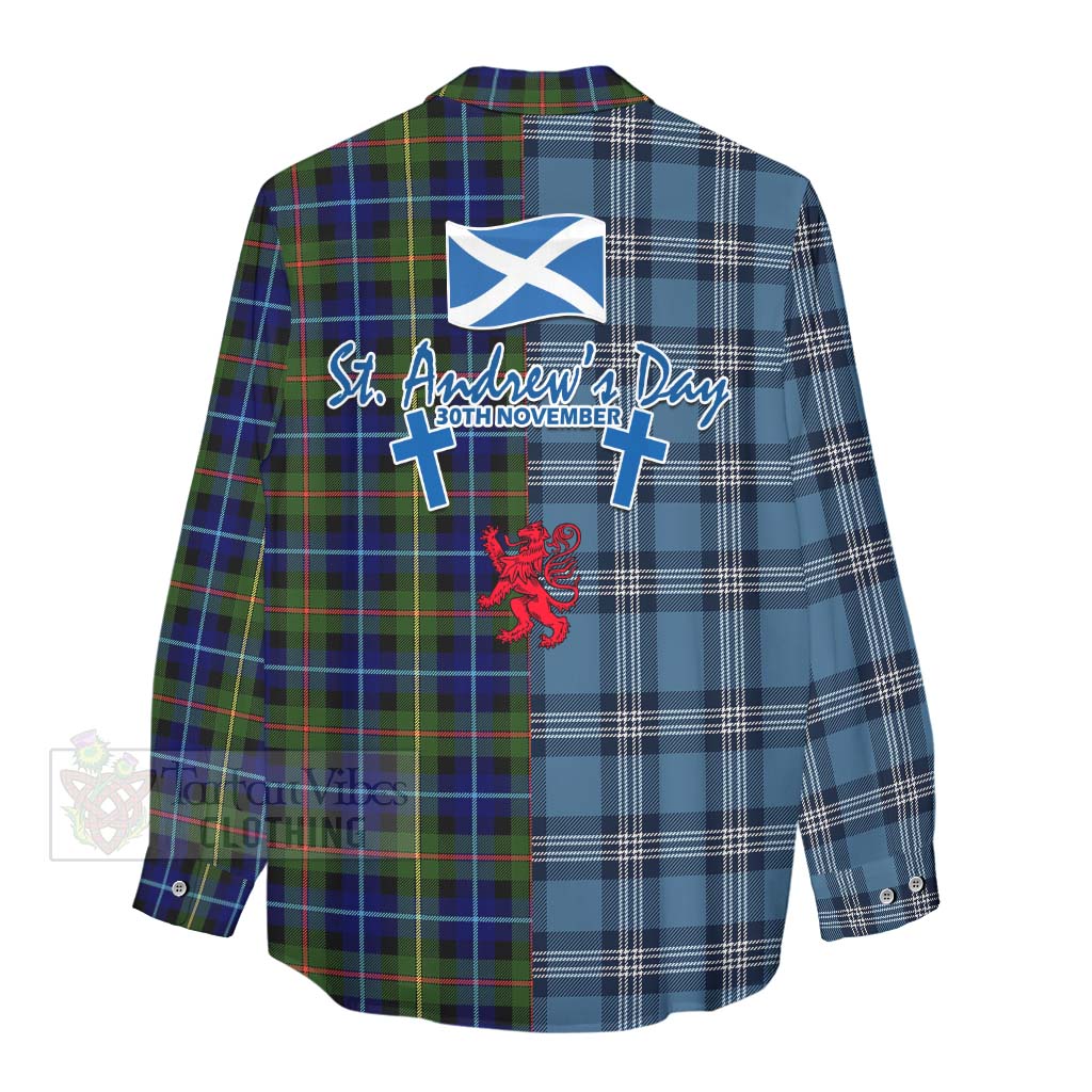 Smith Tartan Women's Casual Shirt Happy St. Andrew's Day Half Tartan Style - Tartan Vibes Clothing