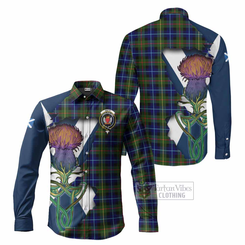 Tartan Vibes Clothing Smith Tartan Family Crest Long Sleeve Button Shirt Scottish Thistle Celtic Inspired