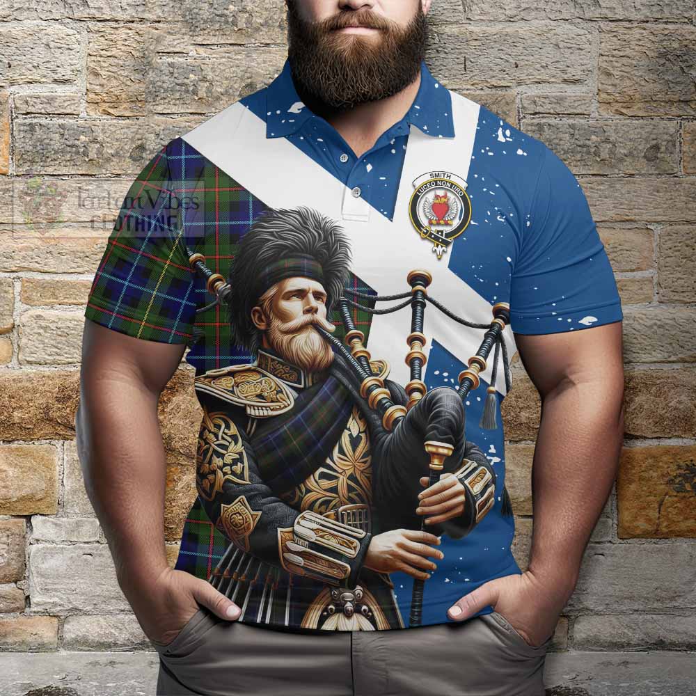 Smith Tartan Polo Shirt with Family Crest Scottish Bagpiper Vibes - Tartan Vibes Clothing