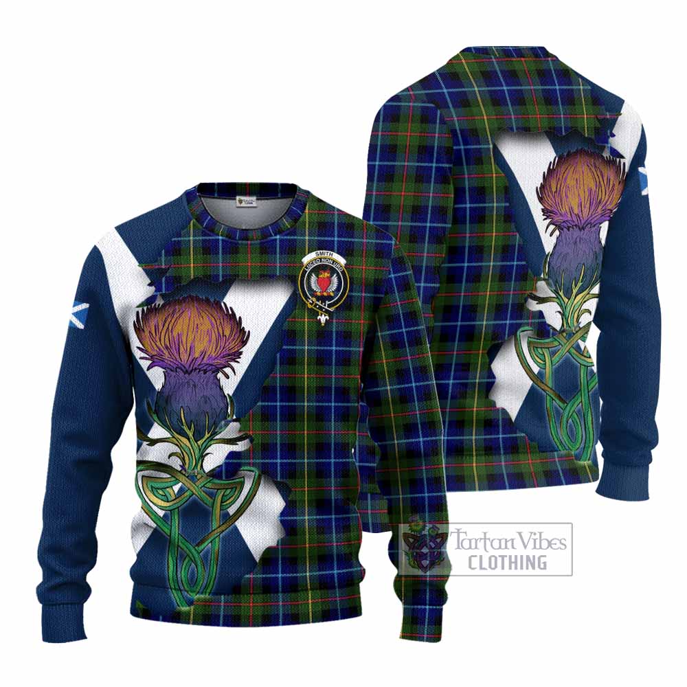 Tartan Vibes Clothing Smith Tartan Family Crest Knitted Sweater Scottish Thistle Celtic Inspired