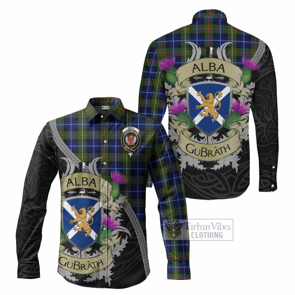 Smith Tartan Family Crest Long Sleeve Button Shirt Lion Rampant Royal Thistle Shield Celtic Inspired - Tartan Vibes Clothing