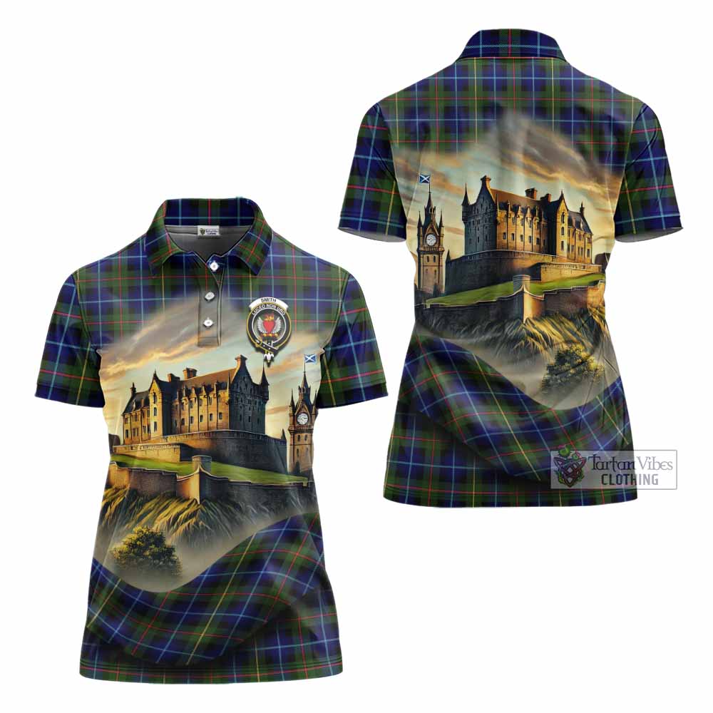 Smith Tartan Family Crest Women's Polo Shirt with Scottish Ancient Castle Style - Tartan Vibes Clothing