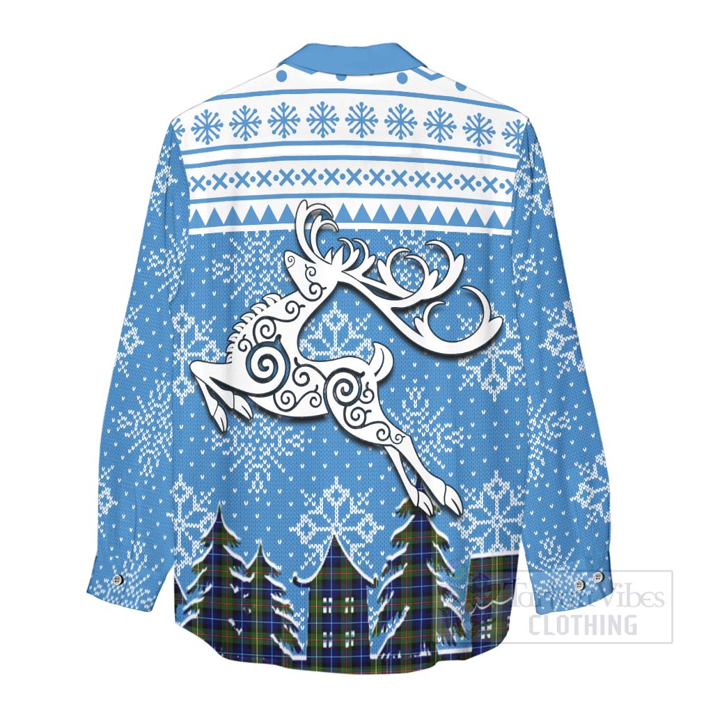 Smith Clan Christmas Women's Casual Shirt Celtic Reindeer Style - Tartan Vibes Clothing