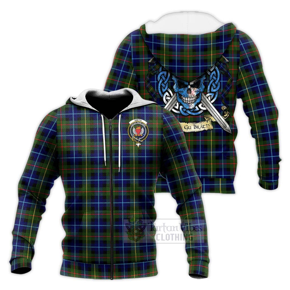 Smith Tartan Knitted Hoodie with Family Crest Celtic Skull Style Unisex Knitted Zip Hoodie - Tartan Vibes Clothing