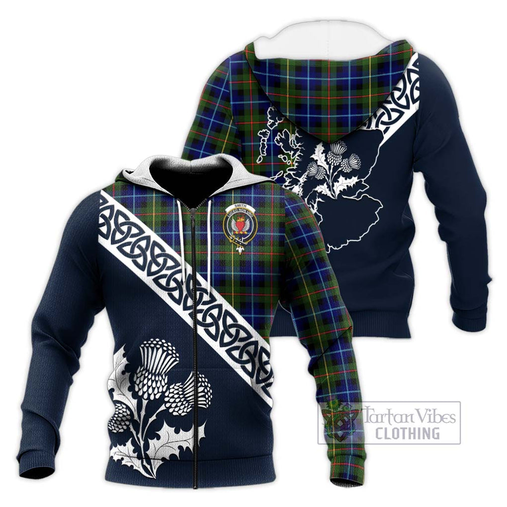 Smith Tartan Knitted Hoodie Featuring Thistle and Scotland Map Unisex Knitted Zip Hoodie - Tartan Vibes Clothing