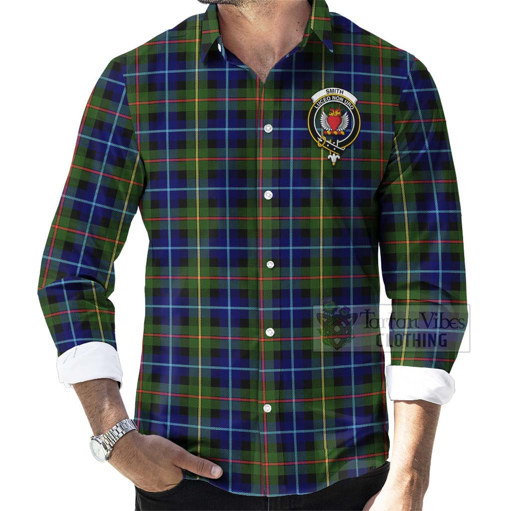 Smith Tartan Long Sleeve Button Shirt with Family Crest Celtic Skull Style - Tartan Vibes Clothing