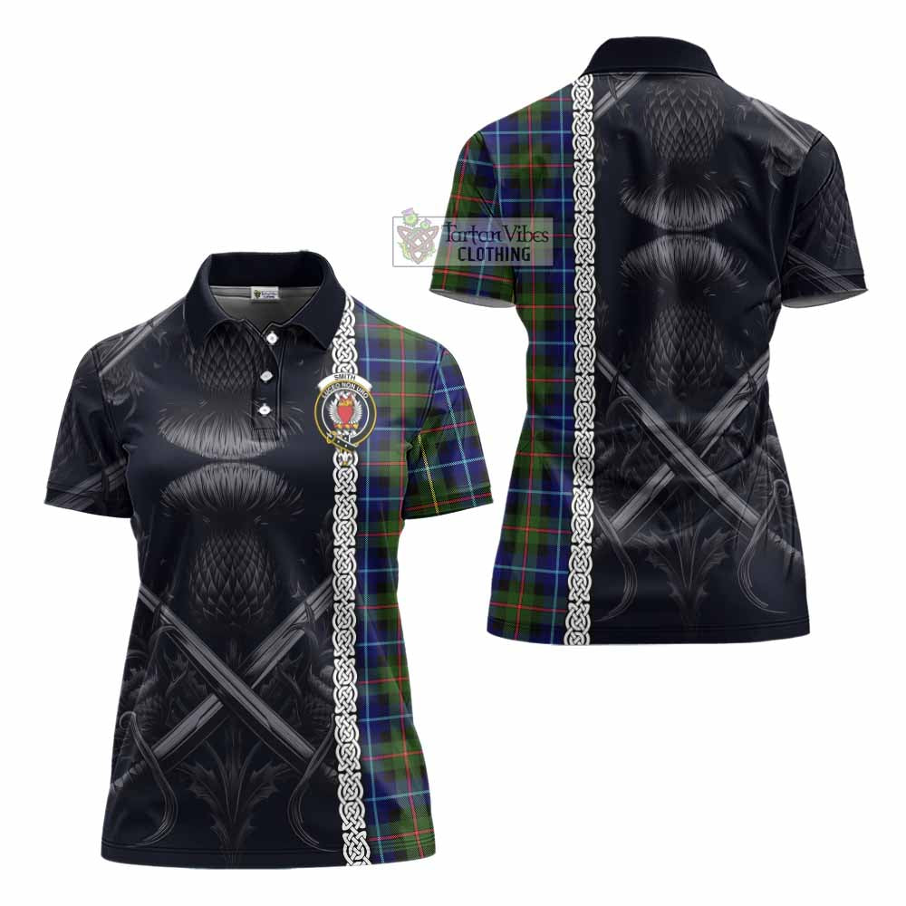 Smith Tartan Women's Polo Shirt with Family Crest Cross Sword Thistle Celtic Vibes - Tartan Vibes Clothing
