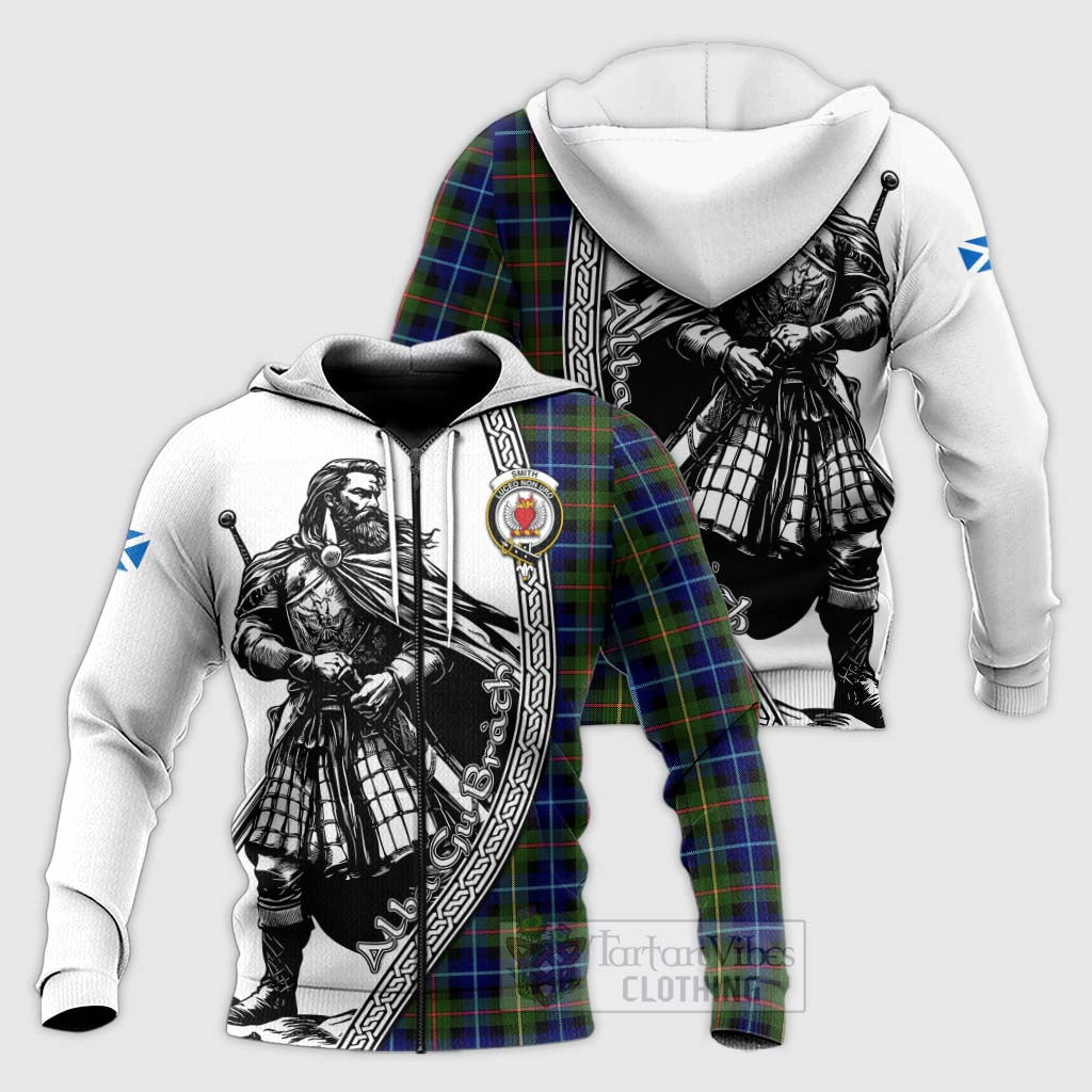 Smith Tartan Clan Crest Knitted Hoodie with Highlander Warrior Celtic Style Unisex Knitted Zip Hoodie - Tartan Vibes Clothing