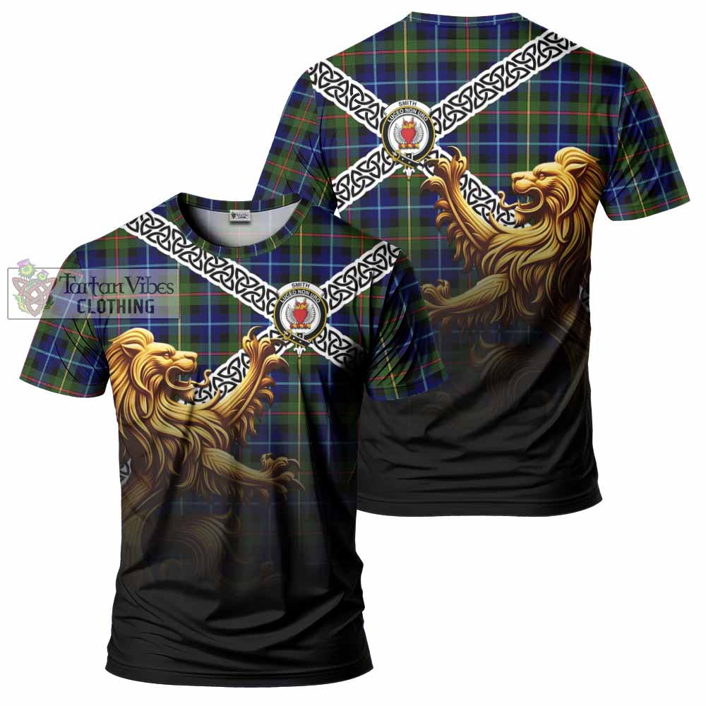 Smith Crest Tartan T-Shirt with Golden Lion Emblem Celtic Style - Tartan Vibes Clothing