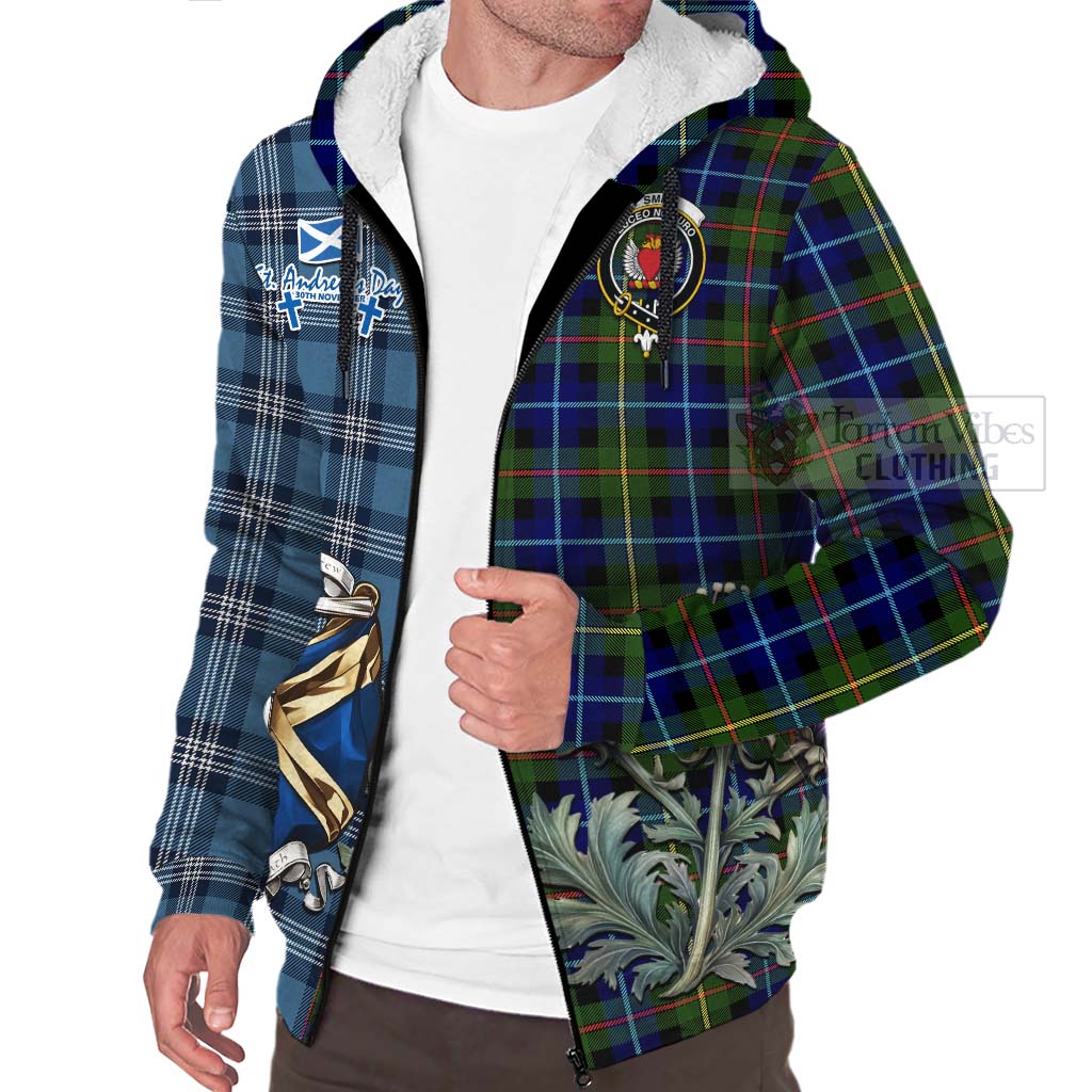 Smith Tartan Sherpa Hoodie Happy St. Andrew's Day Half Tartan Style Unisex - Tartan Vibes Clothing