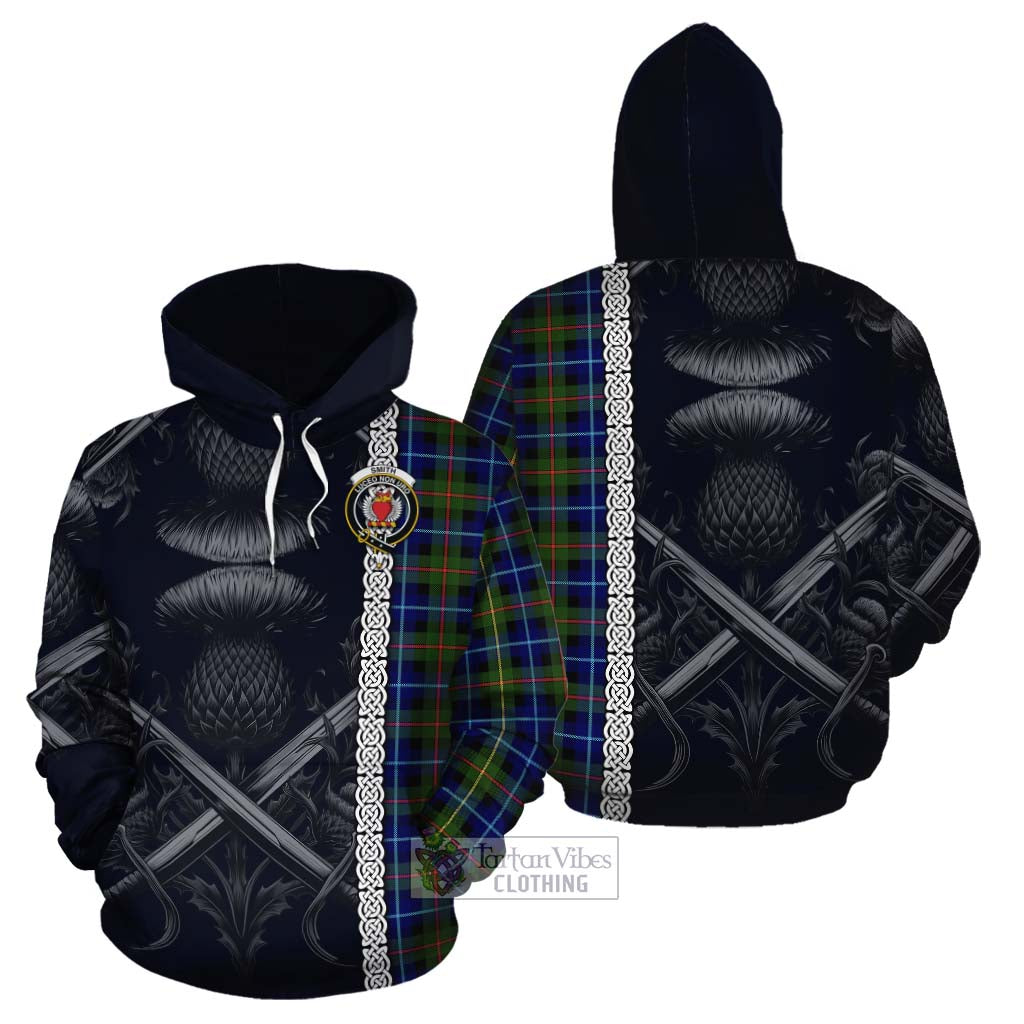 Smith Tartan Cotton Hoodie with Family Crest Cross Sword Thistle Celtic Vibes - Tartan Vibes Clothing