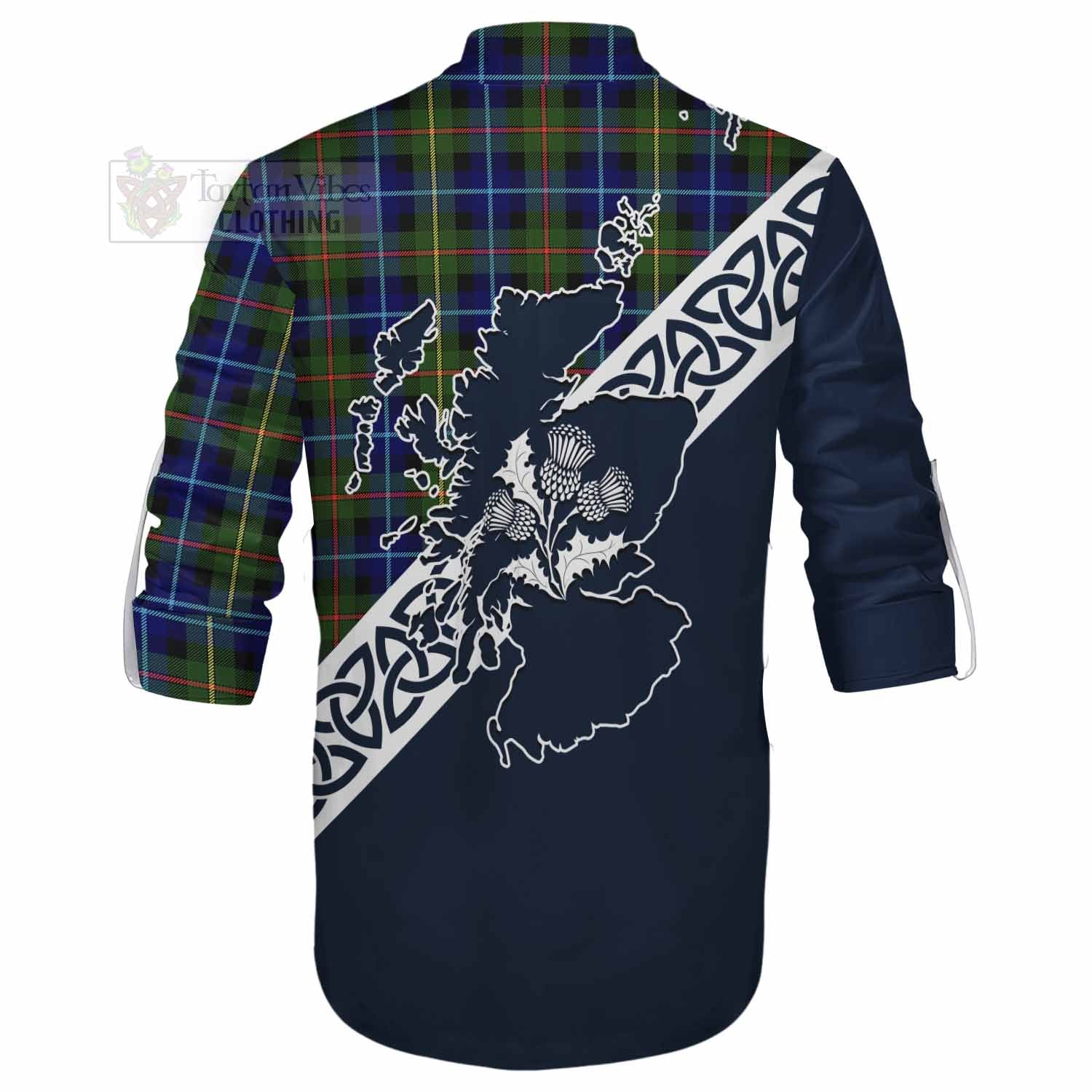 Smith Tartan Ghillie Kilt Shirt Featuring Thistle and Scotland Map - Tartan Vibes Clothing