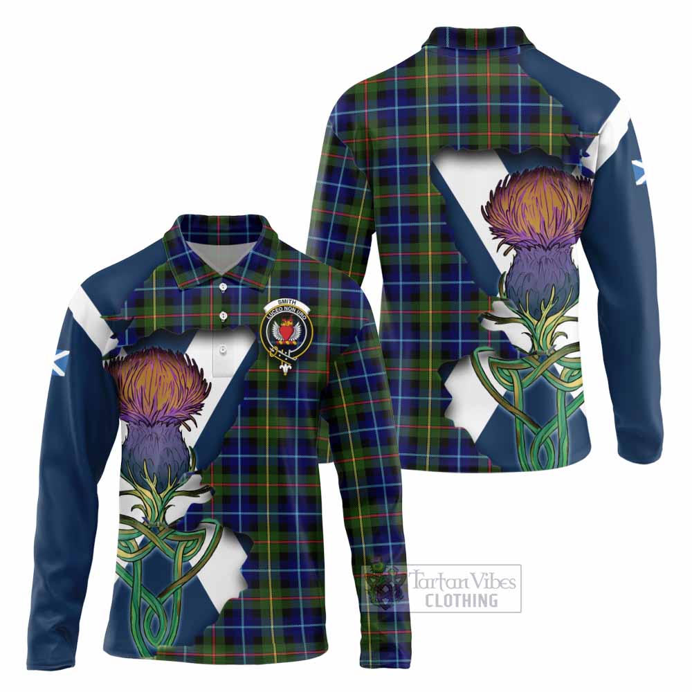 Tartan Vibes Clothing Smith Tartan Family Crest Long Sleeve Polo Shirt Scottish Thistle Celtic Inspired