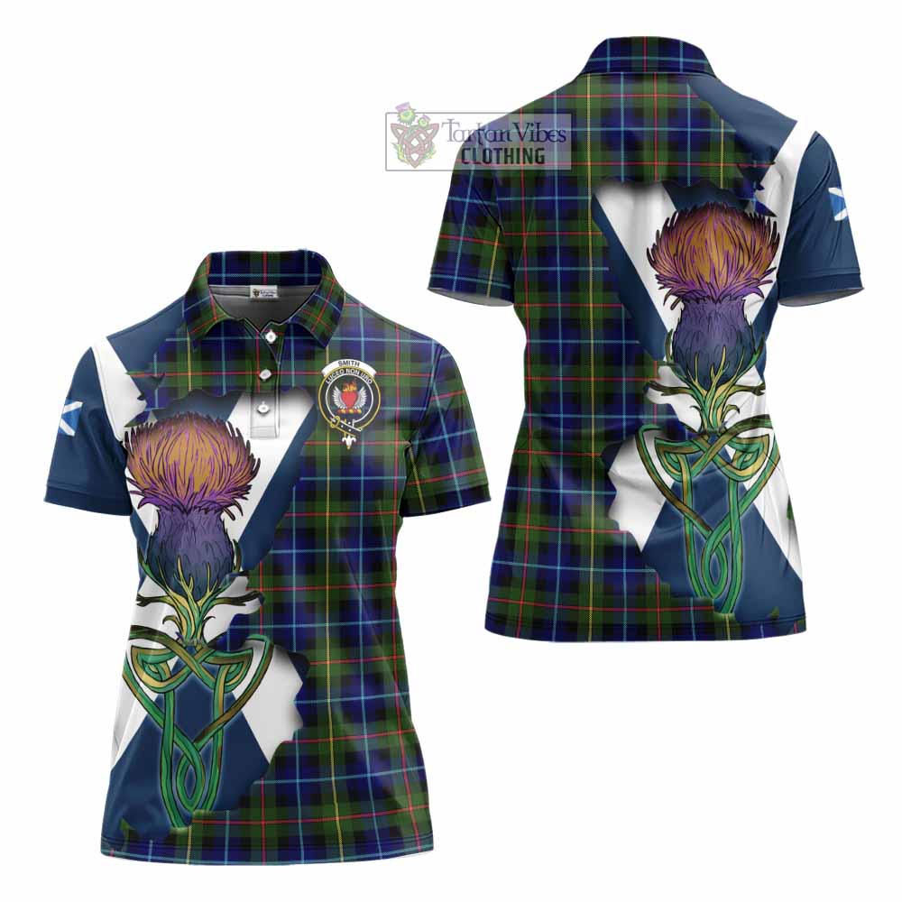 Tartan Vibes Clothing Smith Tartan Family Crest Women's Polo Shirt Scottish Thistle Celtic Inspired