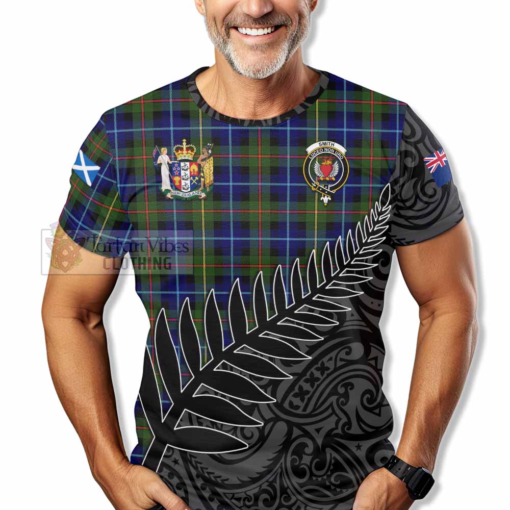 Smith Crest Tartan T-Shirt with New Zealand Silver Fern Half Style - Tartan Vibes Clothing
