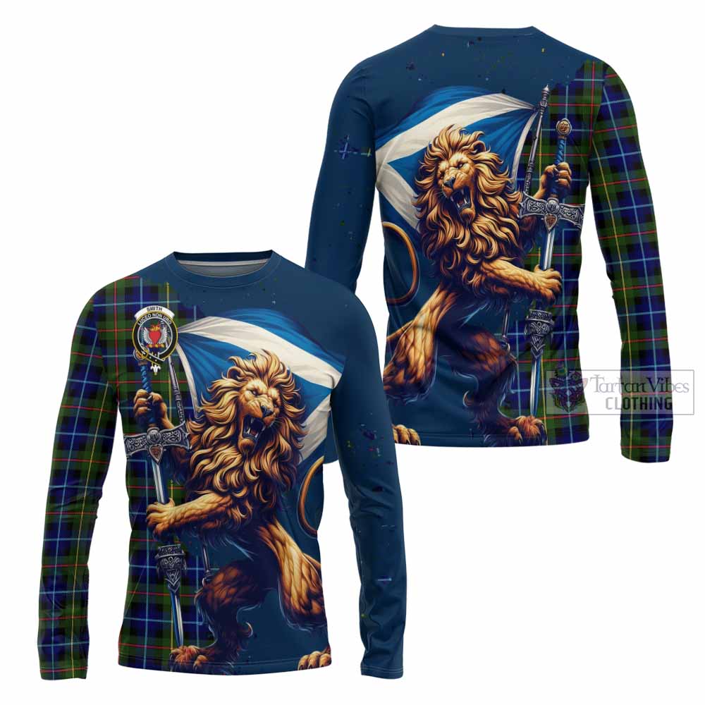 Smith Tartan Family Crest Long Sleeve T-Shirt with Scottish Majestic Lion - Tartan Vibes Clothing