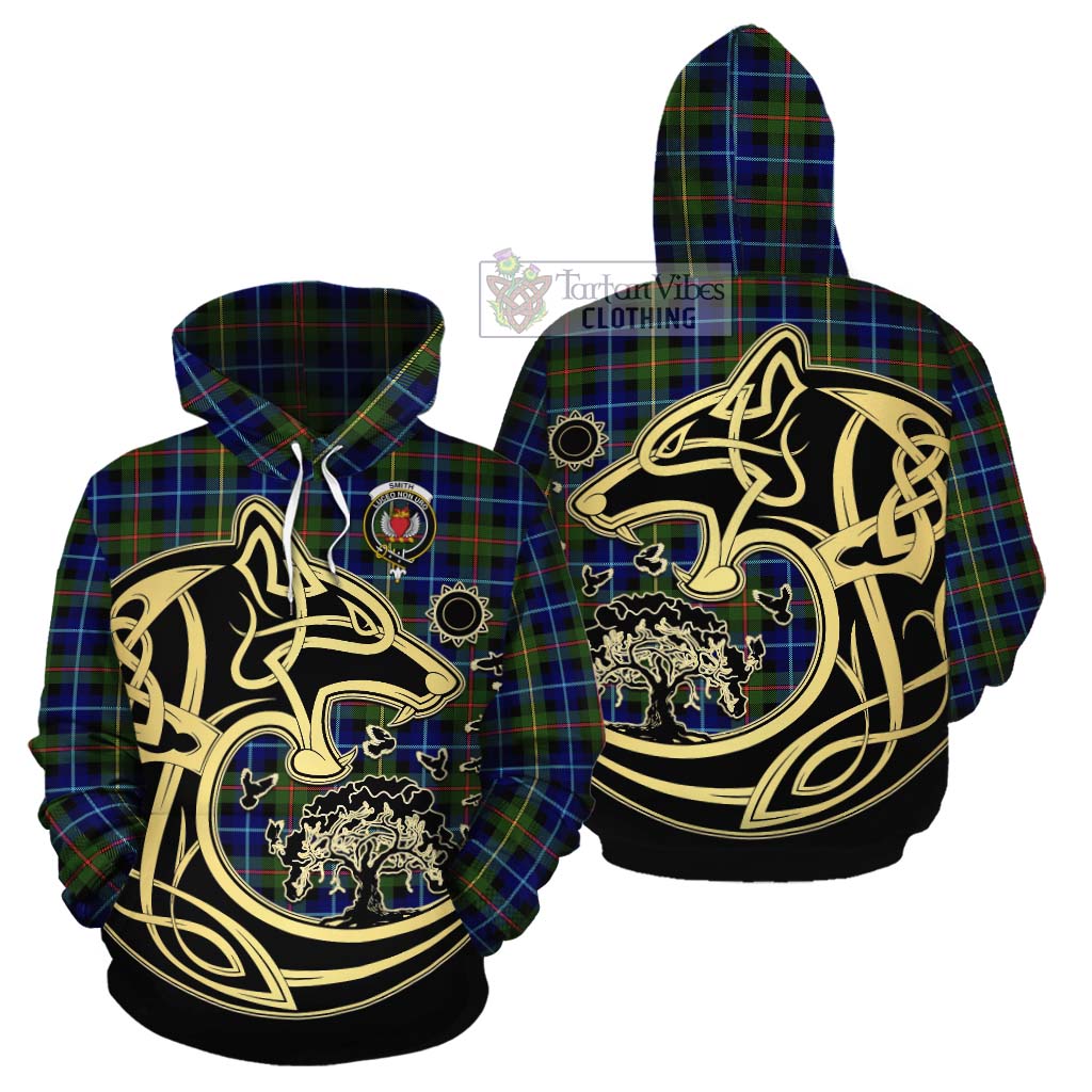 Smith Tartan Cotton Hoodie with Family Crest Celtic Wolf Style Zip Hoodie - Tartan Vibes Clothing