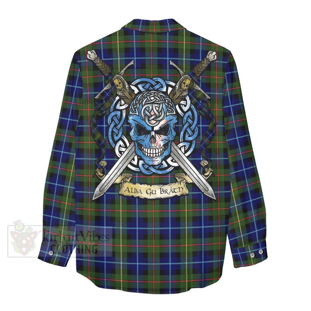Smith Tartan Women's Casual Shirt with Family Crest Celtic Skull Style - Tartan Vibes Clothing
