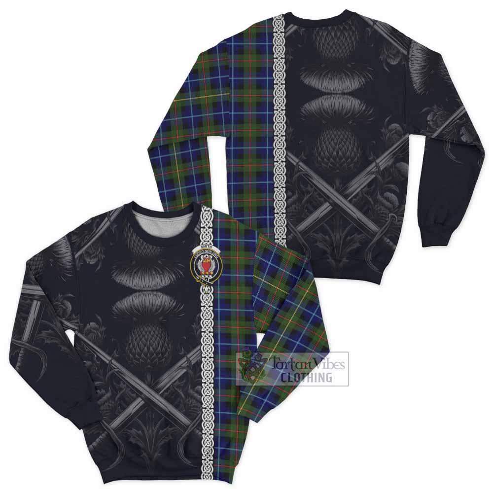 Smith Tartan Sweatshirt with Family Crest Cross Sword Thistle Celtic Vibes - Tartan Vibes Clothing