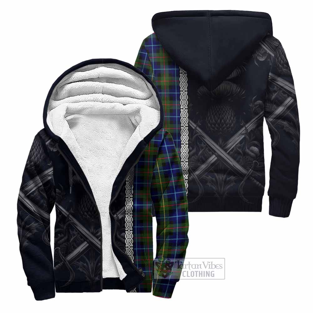 Smith Tartan Sherpa Hoodie with Family Crest Cross Sword Thistle Celtic Vibes Unisex - Tartan Vibes Clothing