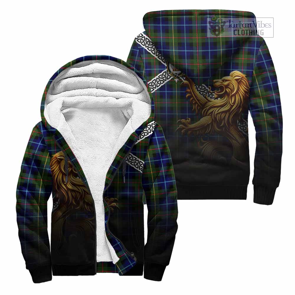 Smith Crest Tartan Sherpa Hoodie with Golden Lion Emblem Celtic Style Unisex - Tartan Vibes Clothing