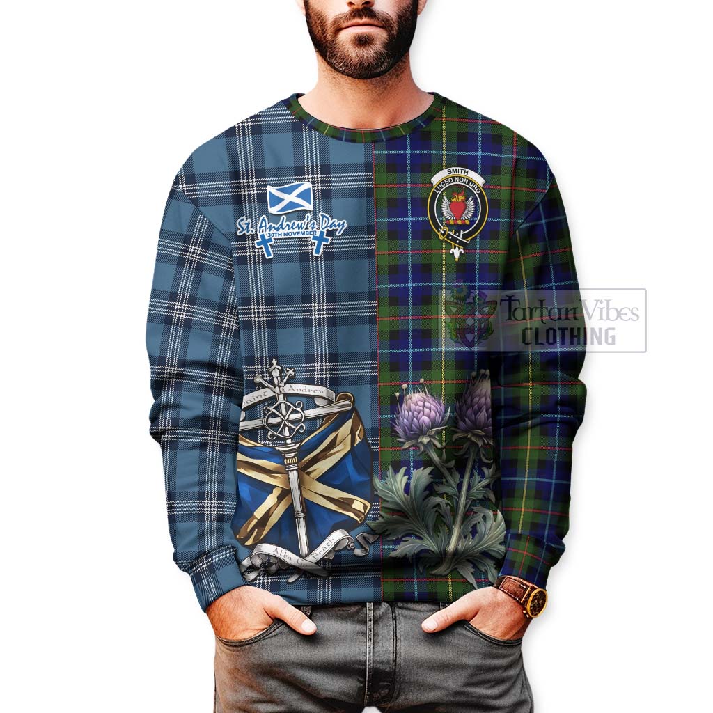 Smith Tartan Sweatshirt Happy St. Andrew's Day Half Tartan Style - Tartan Vibes Clothing