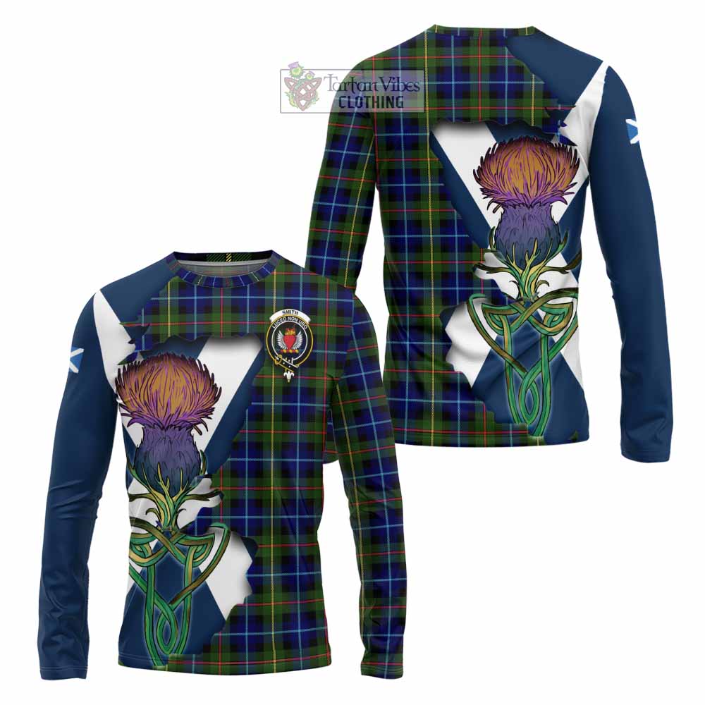 Tartan Vibes Clothing Smith Tartan Family Crest Long Sleeve T-Shirt Scottish Thistle Celtic Inspired