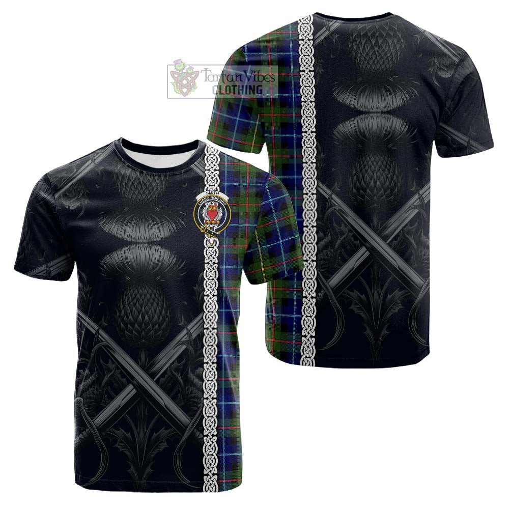 Smith Tartan Cotton T-shirt with Family Crest Cross Sword Thistle Celtic Vibes - Tartan Vibes Clothing