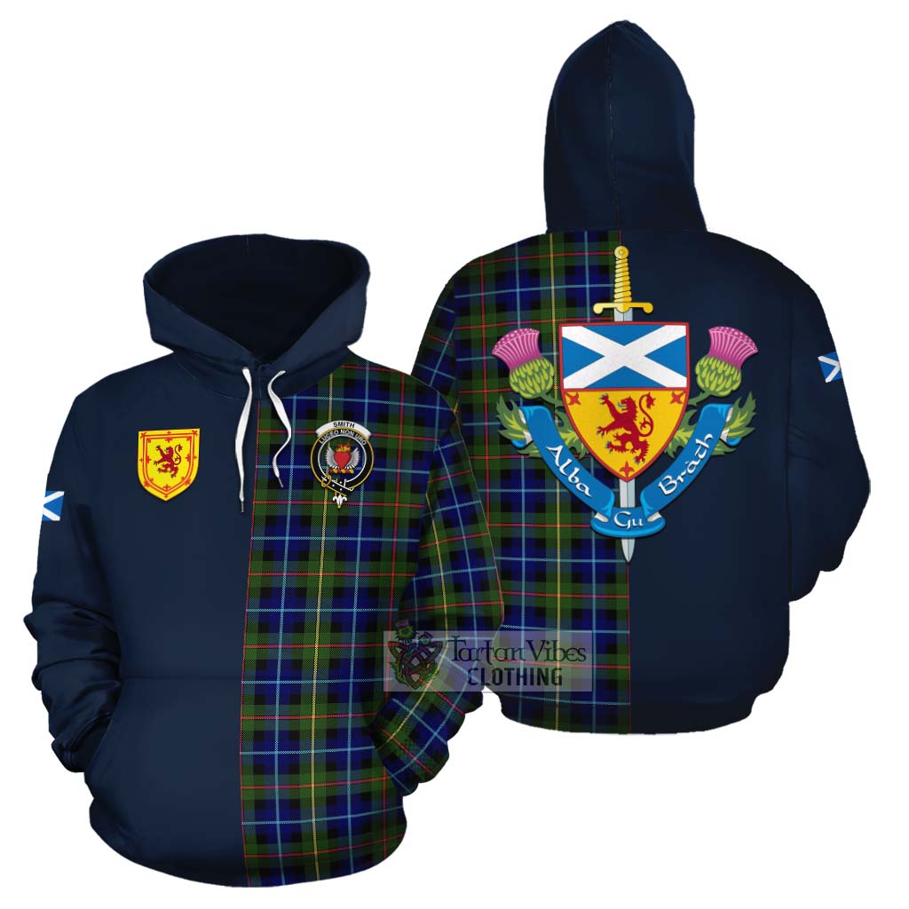 Smith Tartan Cotton Hoodie Alba with Scottish Lion Royal Arm Half Style Zip Hoodie - Tartan Vibes Clothing