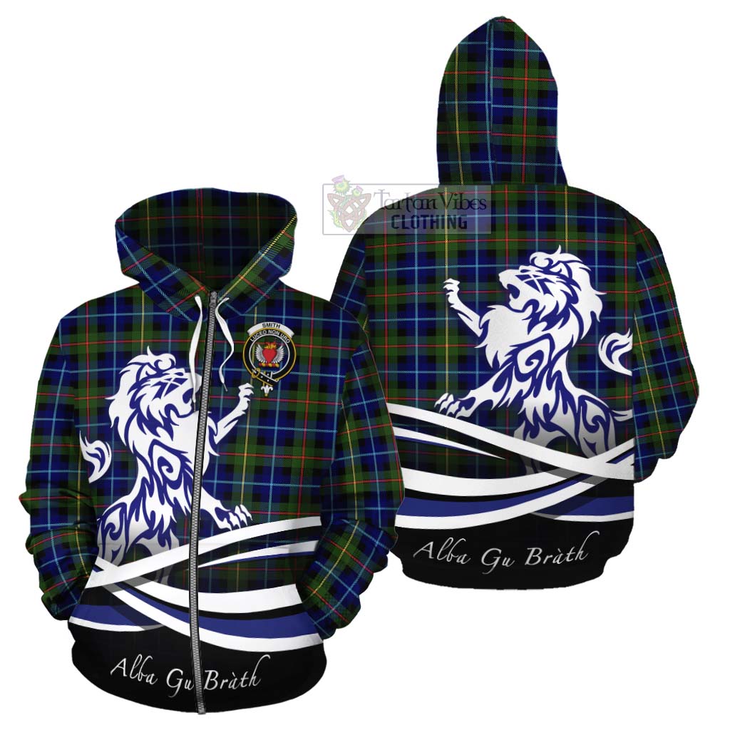 Smith Tartan Cotton Hoodie with Alba Gu Brath Regal Lion Emblem - Tartan Vibes Clothing