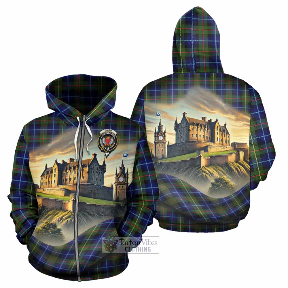 Smith Tartan Family Crest Hoodie with Scottish Ancient Castle Style Zip Hoodie - Tartan Vibes Clothing